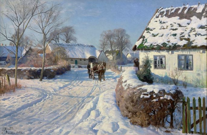 Peder Mørk Mønsted - A village in the snow | MasterArt